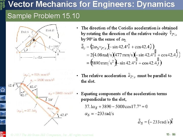 Tenth Edition Vector Mechanics for Engineers: Dynamics Sample Problem 15. 10 • The direction