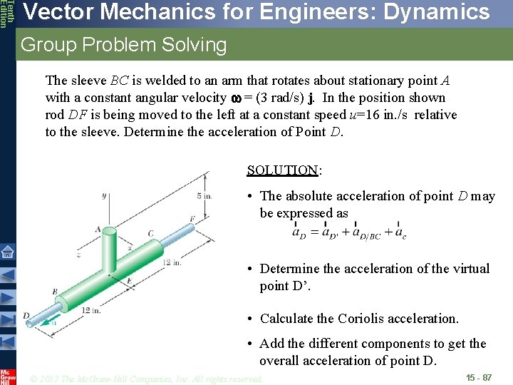 Tenth Edition Vector Mechanics for Engineers: Dynamics Group Problem Solving The sleeve BC is