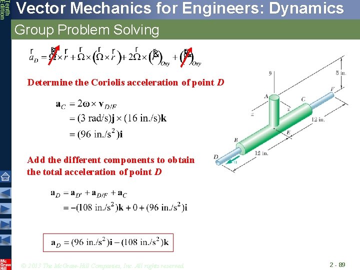 Tenth Edition Vector Mechanics for Engineers: Dynamics Group Problem Solving Determine the Coriolis acceleration