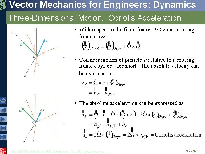 Tenth Edition Vector Mechanics for Engineers: Dynamics Three-Dimensional Motion. Coriolis Acceleration • With respect