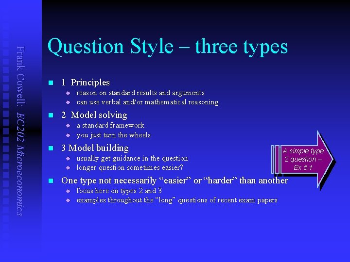 Frank Cowell: EC 202 Microeconomics Question Style – three types n 1 Principles u