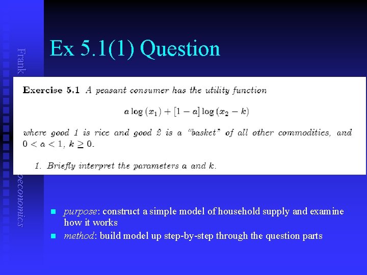 Frank Cowell: EC 202 Microeconomics Ex 5. 1(1) Question n n purpose: construct a