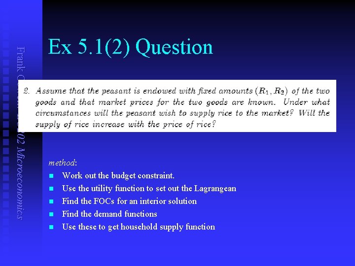 Frank Cowell: EC 202 Microeconomics Ex 5. 1(2) Question method: n Work out the