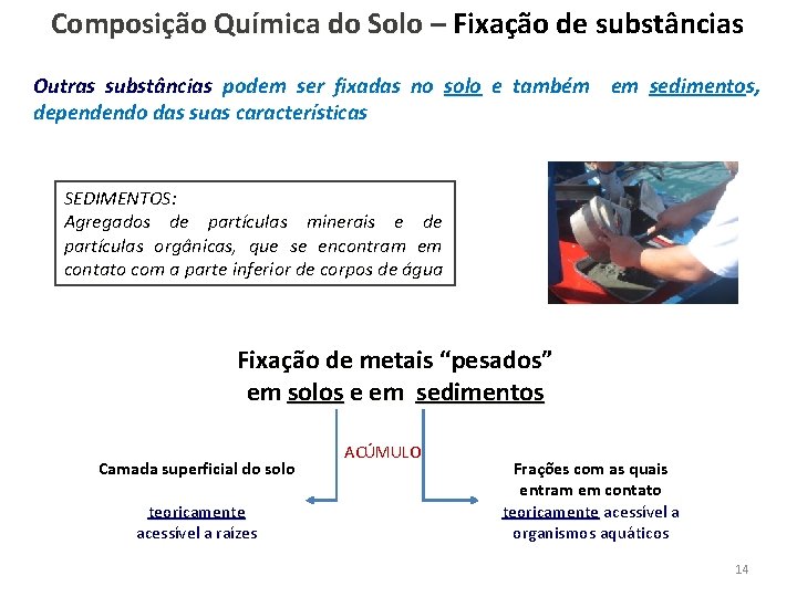 Composição Química do Solo – Fixação de substâncias Outras substâncias podem ser fixadas no