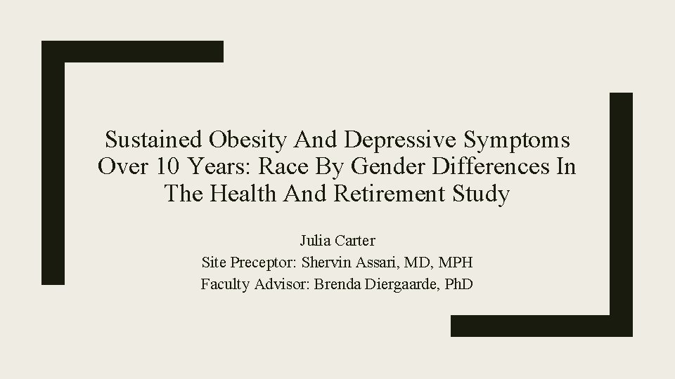 Sustained Obesity And Depressive Symptoms Over 10 Years: Race By Gender Differences In The