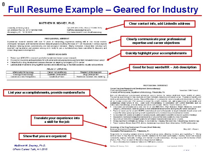 8 Full Resume Example – Geared for Industry Clear contact info, add Linked. In