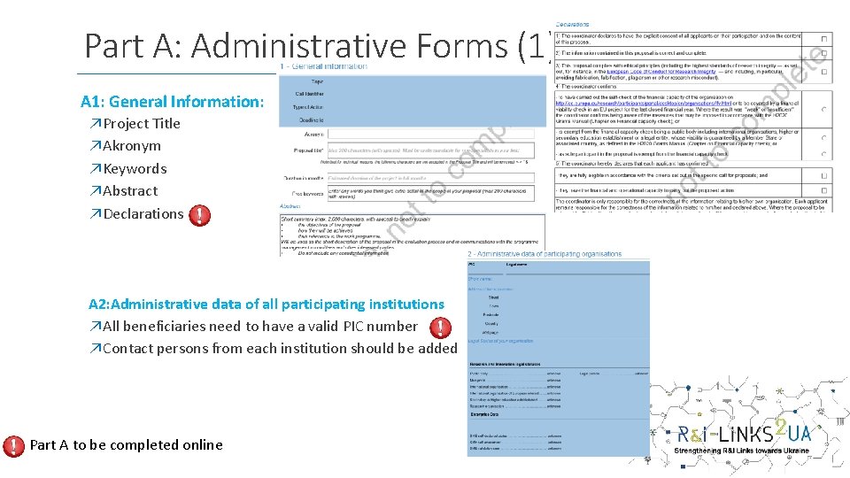 Part A: Administrative Forms (1) A 1: General Information: ↗Project Title ↗Akronym ↗Keywords ↗Abstract