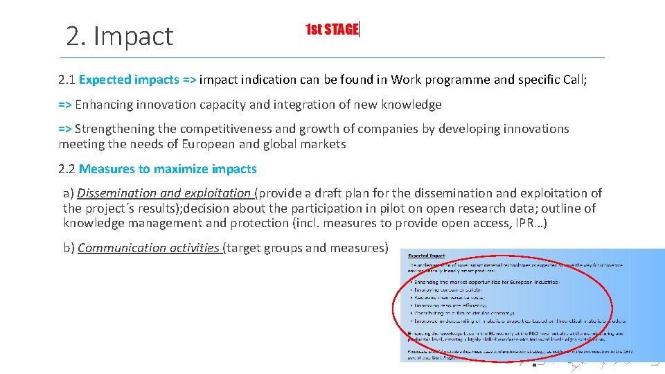 2. Impact 2. 1 Expected impacts => impact indication can be found in Work