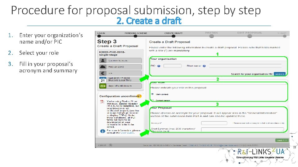 Procedure for proposal submission, step by step 2. Create a draft 1. Enter your