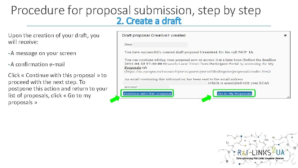 Procedure for proposal submission, step by step 2. Create a draft Upon the creation