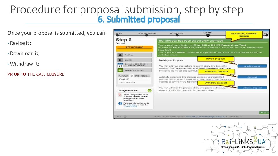 Procedure for proposal submission, step by step 6. Submitted proposal Once your proposal is