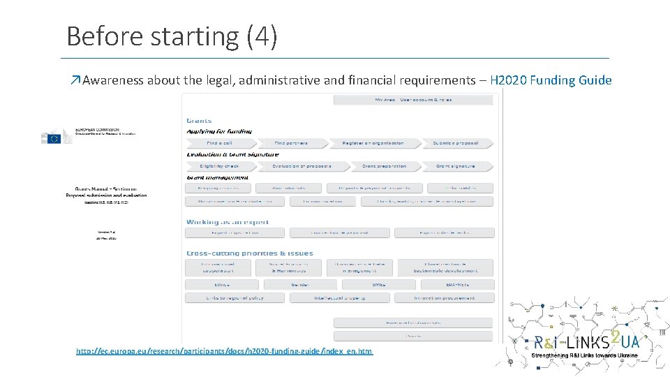 Before starting (4) ↗Awareness about the legal, administrative and financial requirements – H 2020