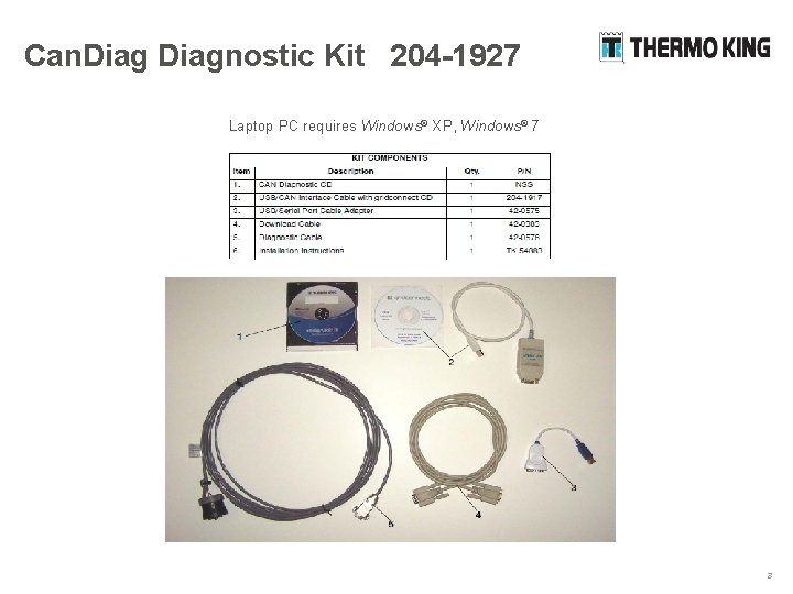 Can. Diagnostic Kit 204 -1927 Laptop PC requires Windows® XP, Windows® 7 3 