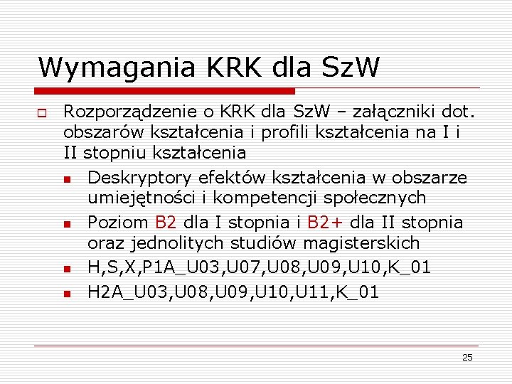 Wymagania KRK dla Sz. W o Rozporządzenie o KRK dla Sz. W – załączniki