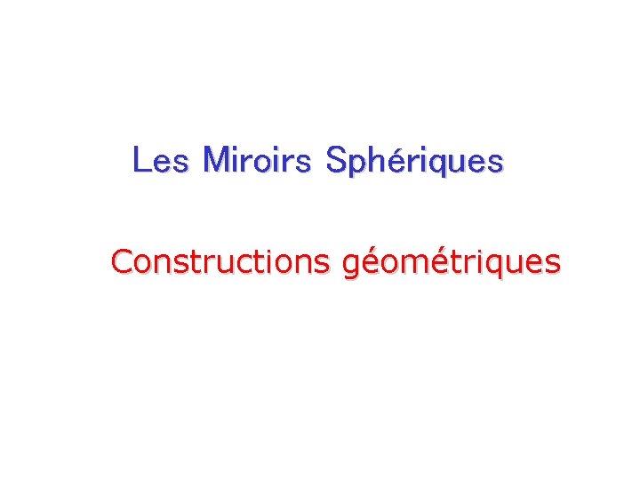 Les Miroirs Sphériques Constructions géométriques 