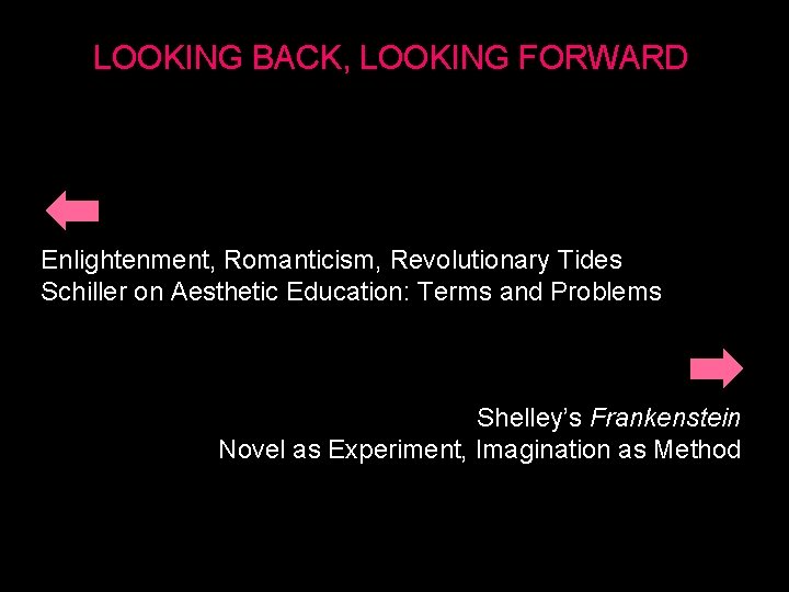 LOOKING BACK, LOOKING FORWARD Enlightenment, Romanticism, Revolutionary Tides Schiller on Aesthetic Education: Terms and