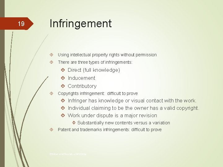 19 Infringement Using intellectual property rights without permission There are three types of infringements: