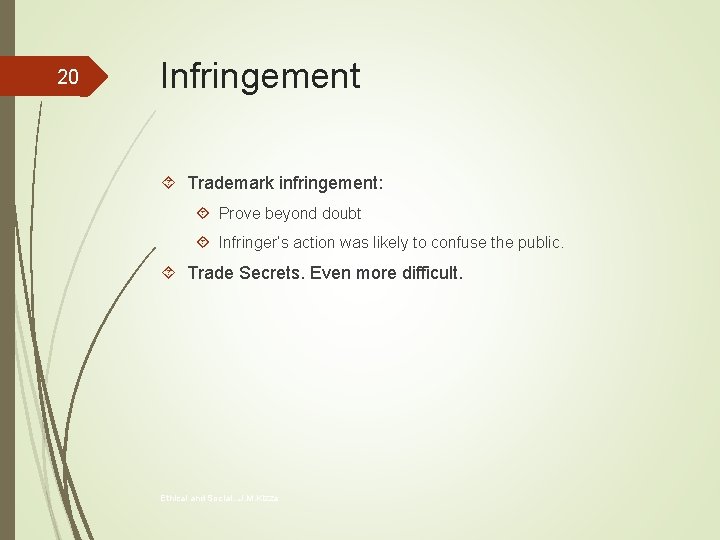 20 Infringement Trademark infringement: Prove beyond doubt Infringer’s action was likely to confuse the