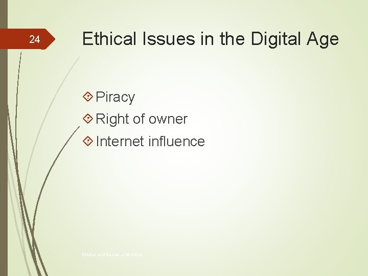 24 Ethical Issues in the Digital Age Piracy Right of owner Internet influence Ethical