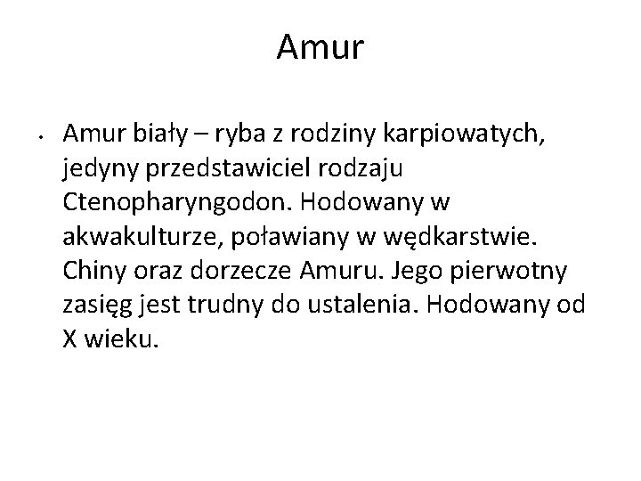 Amur • Amur biały – ryba z rodziny karpiowatych, jedyny przedstawiciel rodzaju Ctenopharyngodon. Hodowany