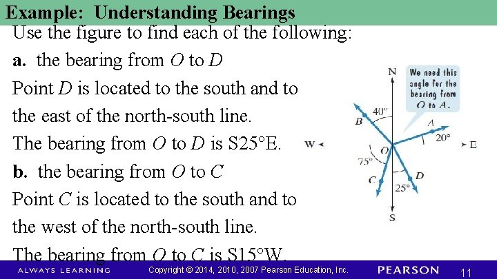 Example: Understanding Bearings Use the figure to find each of the following: a. the