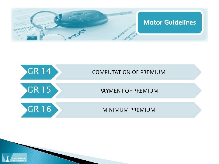 Motor Guidelines GR 14 COMPUTATION OF PREMIUM GR 15 PAYMENT OF PREMIUM GR 16