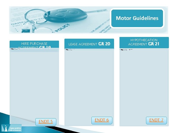 Motor Guidelines • • HIRE PURCHASE AGREEMENT GR 19 Policy in the name of