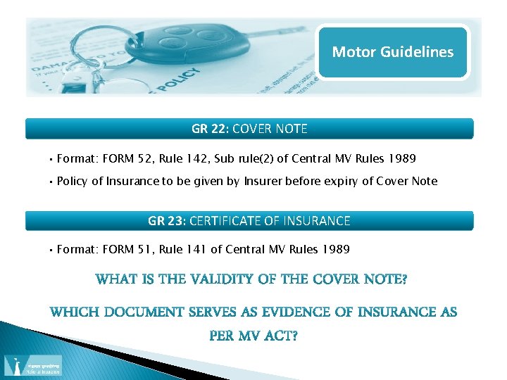 Motor Guidelines GR 22: COVER NOTE • Format: FORM 52, Rule 142, Sub rule(2)