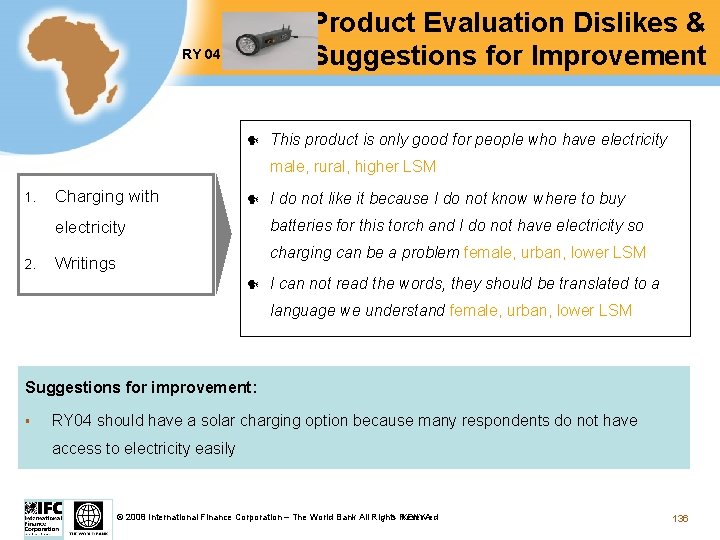RY 04 Test Product Evaluation Dislikes & Suggestions for Improvement This product is only