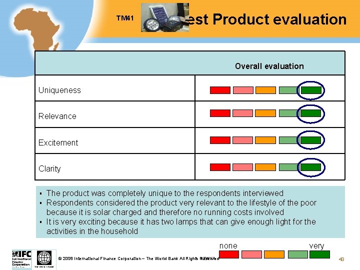 TM 41 Test Product evaluation Overall evaluation Uniqueness Relevance Excitement Clarity § § §