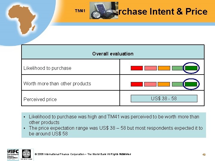 TM 41 Purchase Intent & Price Overall evaluation Likelihood to purchase Worth more than