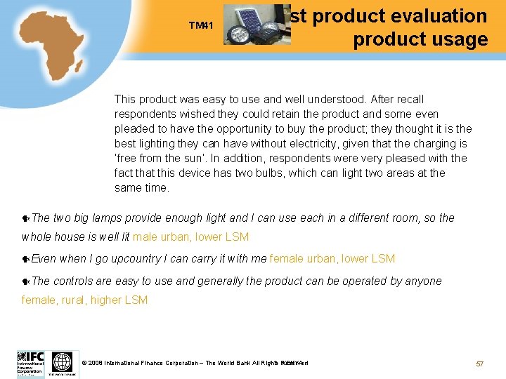 TM 41 Test product evaluation product usage This product was easy to use and