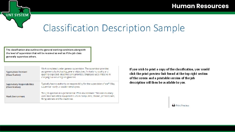 Classification Description Sample The classification also outlines the general working conditions along with the
