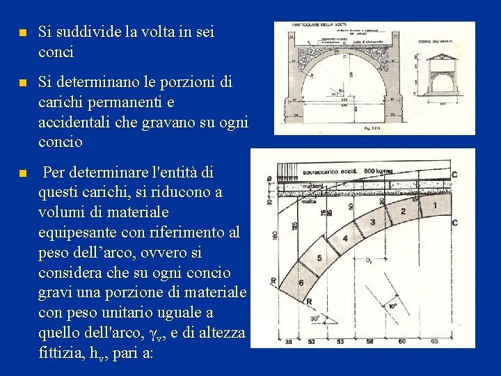 n Si suddivide la volta in sei conci n Si determinano le porzioni di