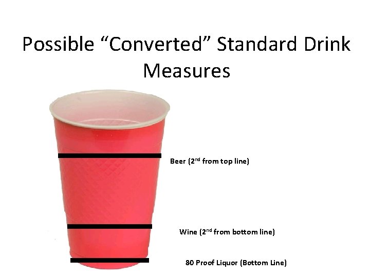 Possible “Converted” Standard Drink Measures Beer (2 nd from top line) Wine (2 nd