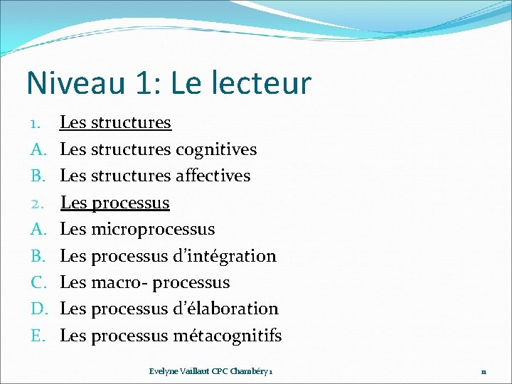 Niveau 1: Le lecteur 1. A. B. 2. A. B. C. D. E. Les Niveau 1: Le lecteur 1. A. B. 2. A. B. C. D. E. Les