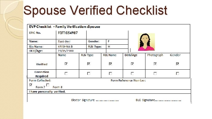 Spouse Verified Checklist 