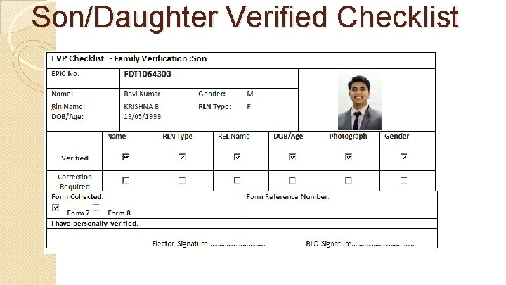 Son/Daughter Verified Checklist 