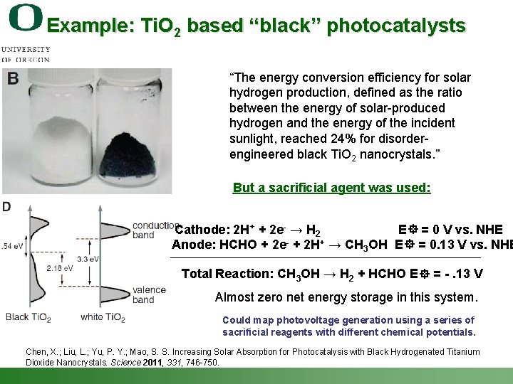 Example: Ti. O 2 based “black” photocatalysts “The energy conversion efficiency for solar hydrogen