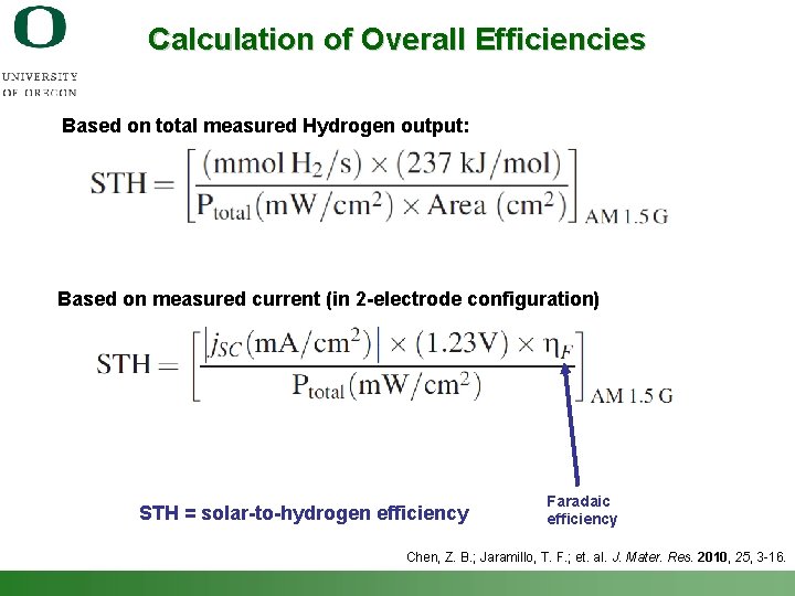Calculation of Overall Efficiencies Based on total measured Hydrogen output: Based on measured current