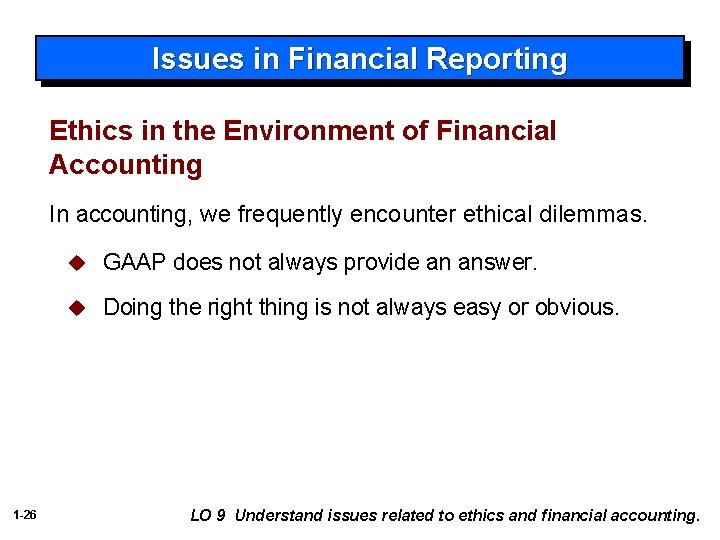 Issues in Financial Reporting Ethics in the Environment of Financial Accounting In accounting, we
