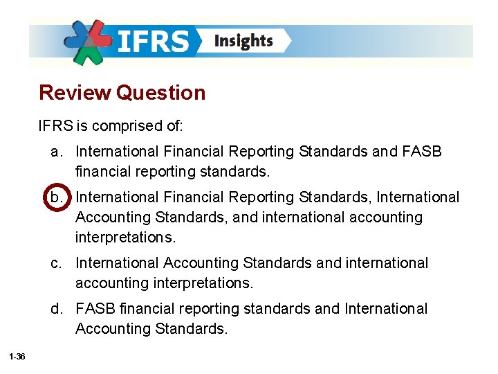 Review Question IFRS is comprised of: a. International Financial Reporting Standards and FASB financial