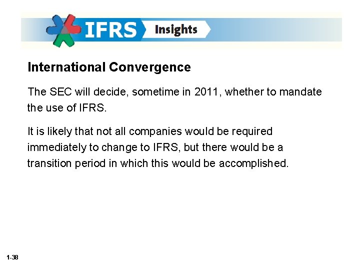 International Convergence The SEC will decide, sometime in 2011, whether to mandate the use