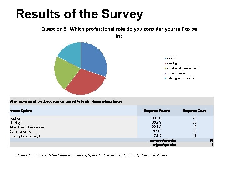 Results of the Survey Question 3 - Which professional role do you consider yourself