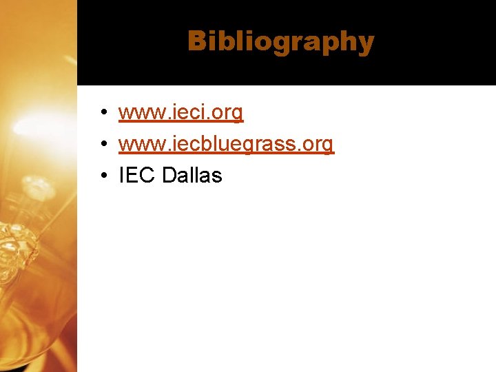 Bibliography • www. ieci. org • www. iecbluegrass. org • IEC Dallas Bibliography • www. ieci. org • www. iecbluegrass. org • IEC Dallas