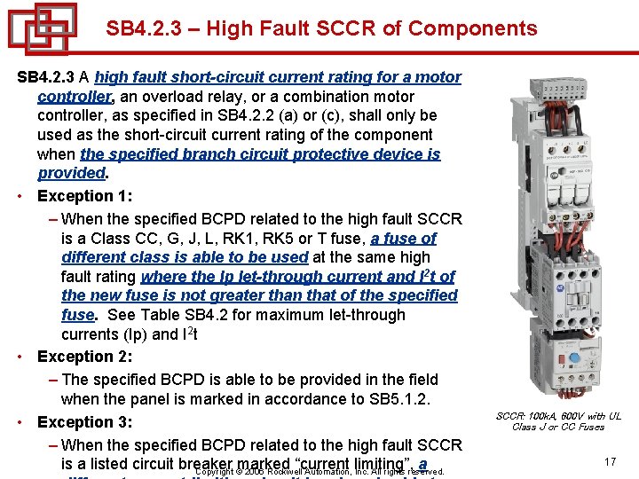 SB 4. 2. 3 – High Fault SCCR of Components SB 4. 2. 3