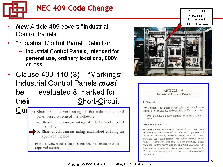 NEC 409 Code Change Panel SCCR 50 k. A RMS Symmetrical • New Article