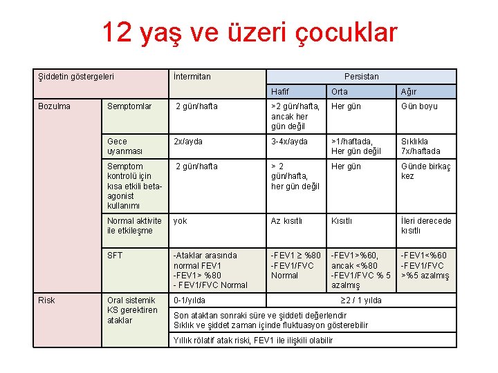 12 yaş ve üzeri çocuklar Şiddetin göstergeleri Bozulma Risk İntermitan Persistan Hafif Orta Ağır