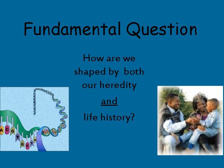 Fundamental Question How are we shaped by both our heredity and life history? 