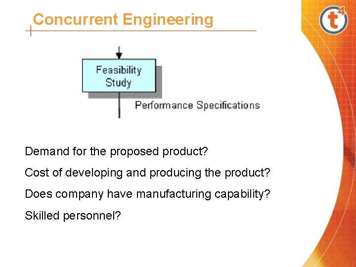 Concurrent Engineering Demand for the proposed product? Cost of developing and producing the product?